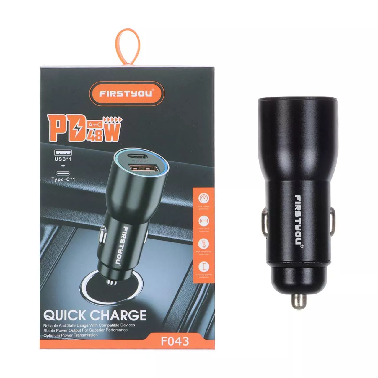 شارژر فندکی FIRSTYOU F043 فست و PD دو پورت 48W