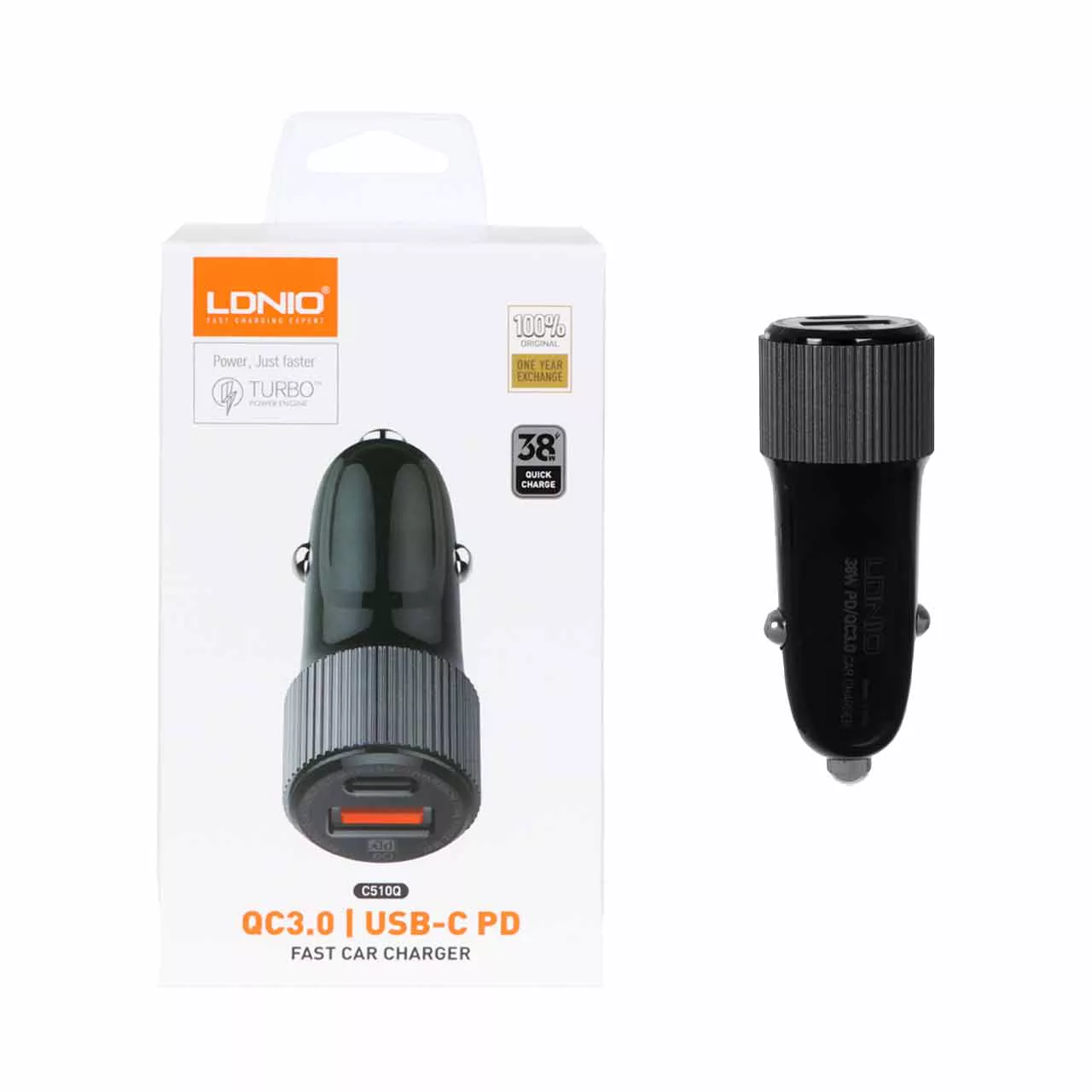 شارژر فندکی الدینیو مدل C510Q با کابل دو سر تایپ سی